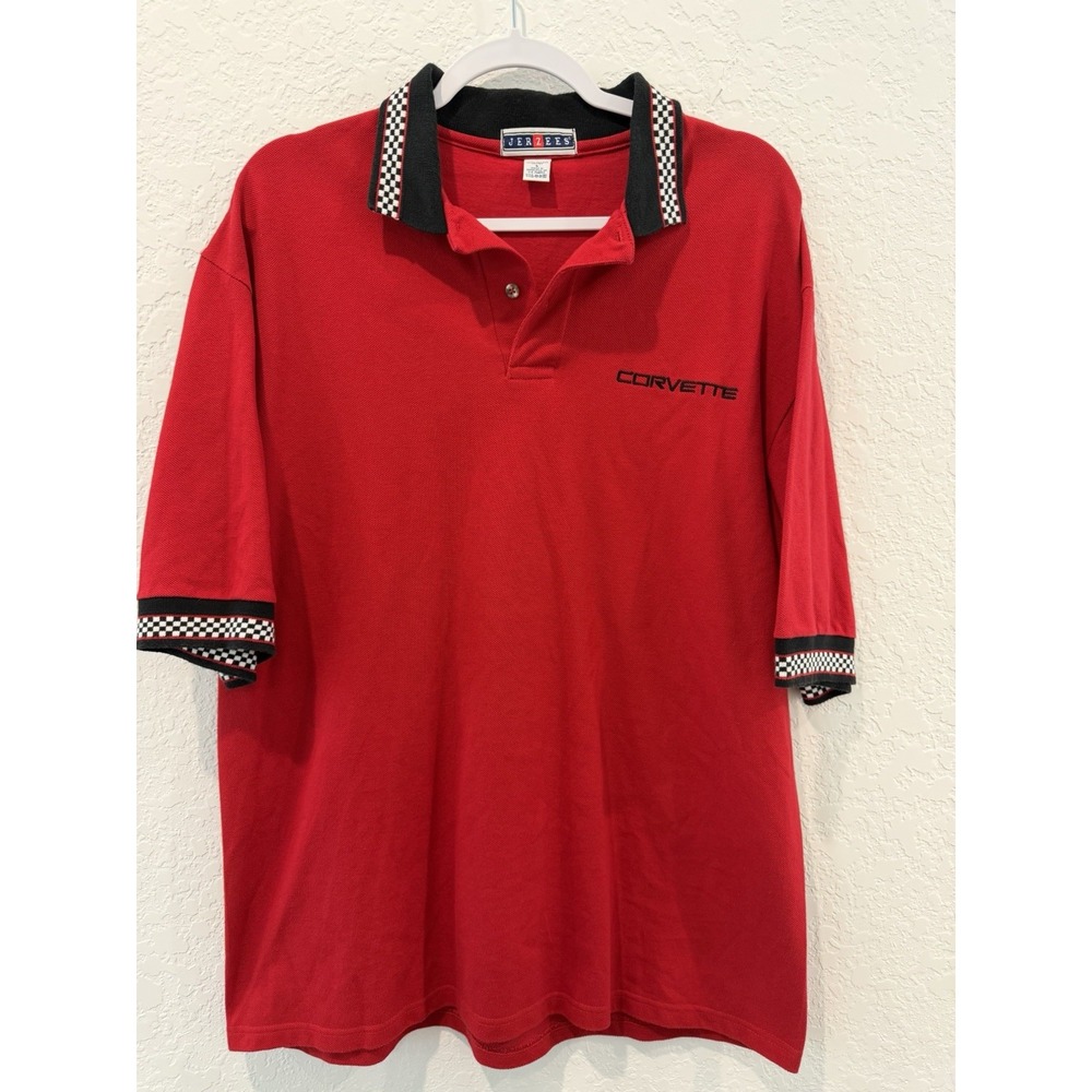 Vintage JERZEES Men's Corvette Embroidered Red Polo Shirt L Dad-Core